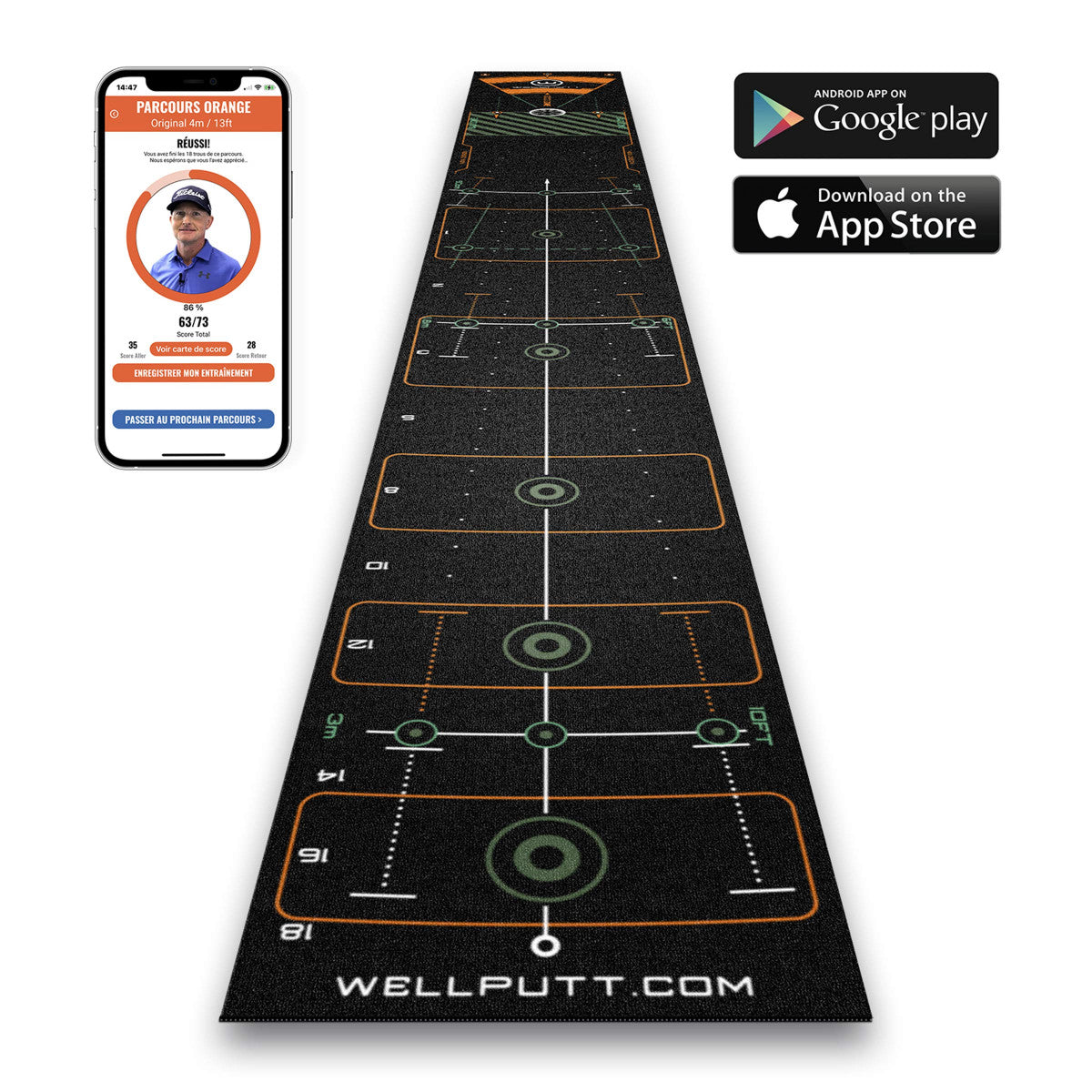NEW WellPutt 4m Putting Mat - Classic (BLACK) Putting Mat + Manual + Box